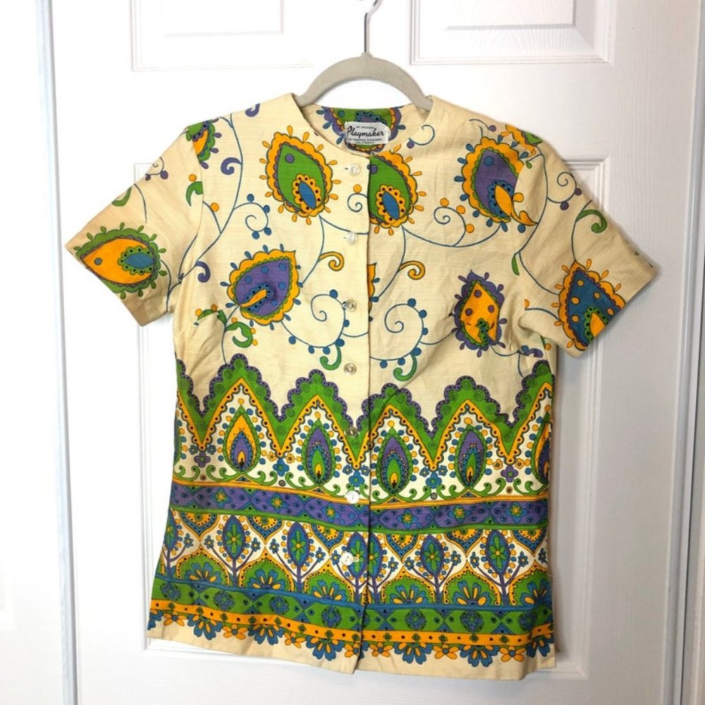 Vintage 1960's Playmaker by Mannie Fineman Paisley Shirt Retro Groovy